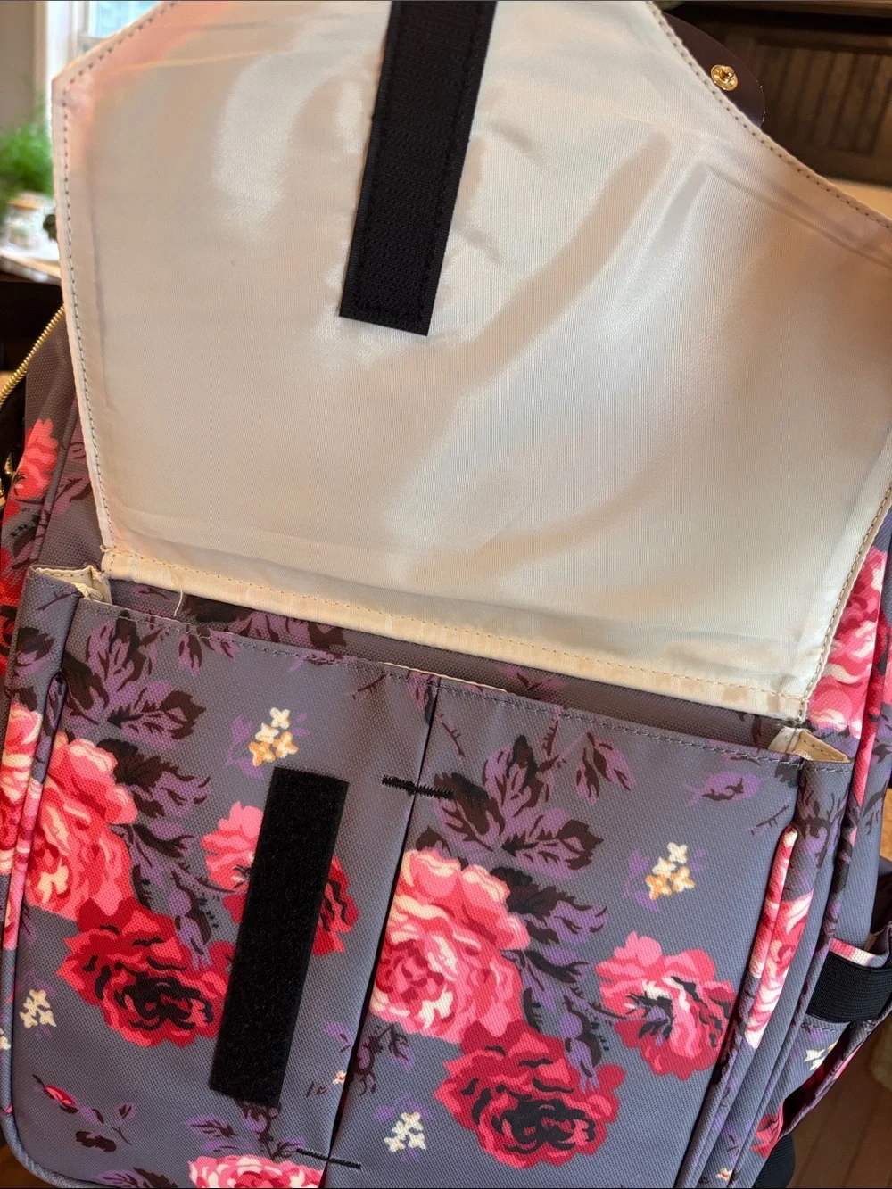 Floral Print Women’s Tote Bag - Pink Roses on Gray - Unbranded